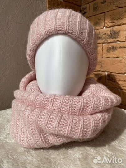 Шапка и Снуд для девочек розовые
