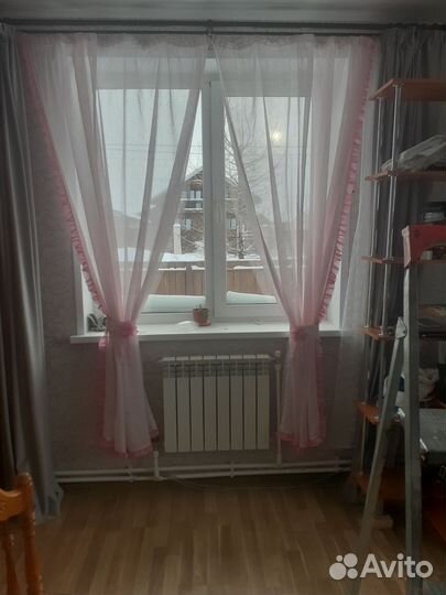 Комплект нежнорозовой портьеры из льна