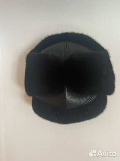 Шапка-ушанка муж из кожи и меха норки