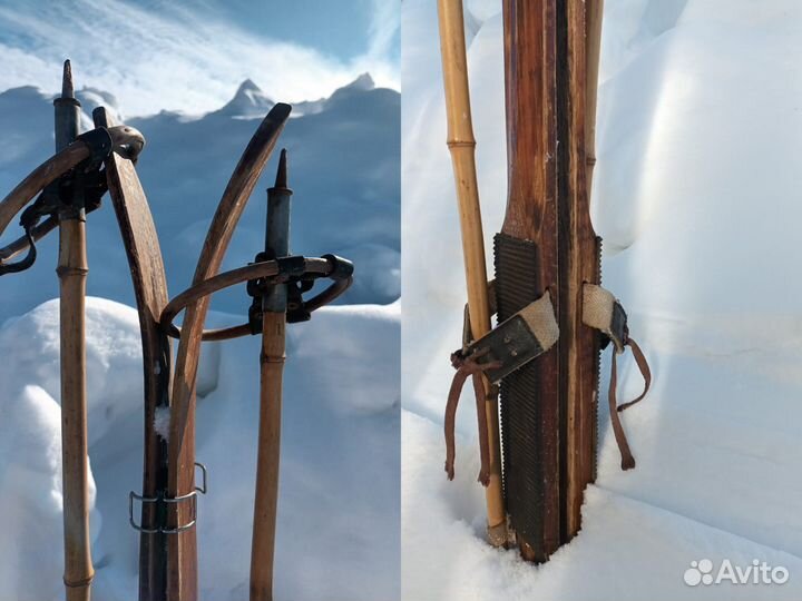 Лыжи деревянные с палками