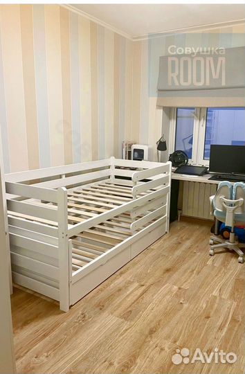 Двухъярусная Кровать из бука выкатная