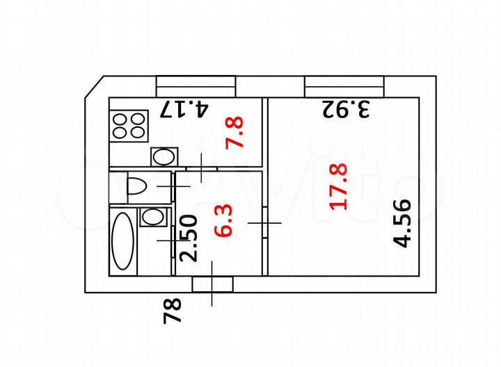 1-к. квартира, 35,6 м², 1/4 эт.