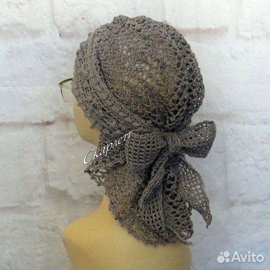 Вязаная ажурная бандана, повойник