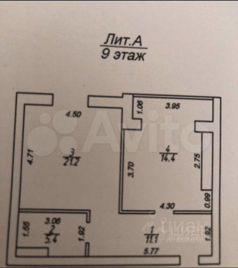 1-к. квартира, 60,4 м², 9/10 эт.