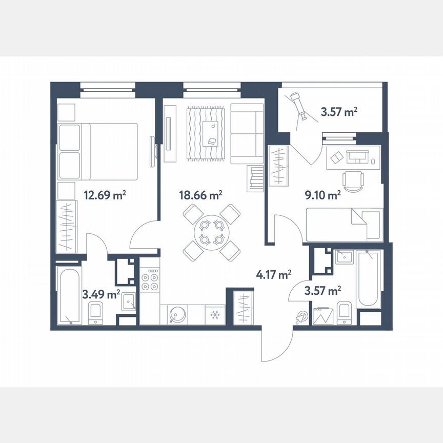 2-к. квартира, 53,5 м², 17/25 эт.