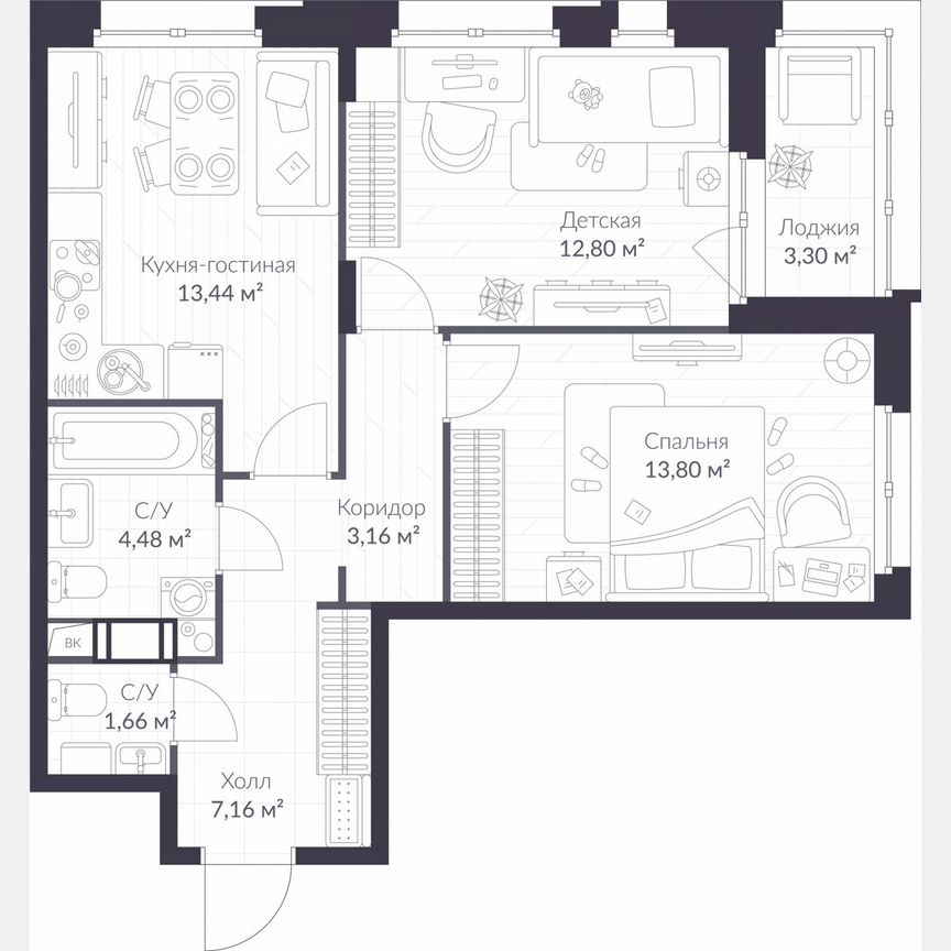 2-к. квартира, 58,2 м², 5/11 эт.
