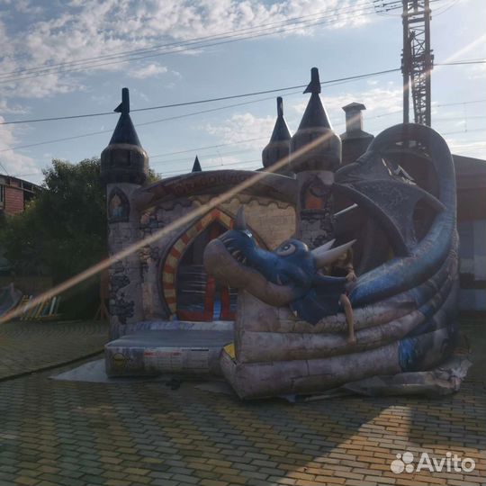 Детский надувной батут с горкой