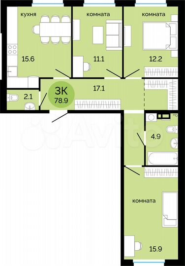 3-к. квартира, 78,9 м², 6/14 эт.