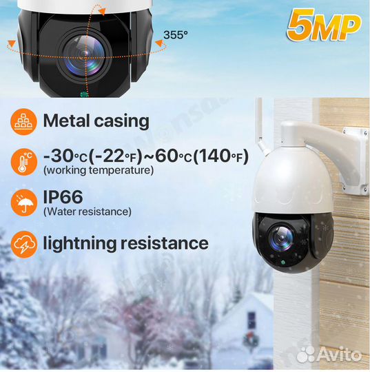 Уличная поворотная IP камера PTZ 30x 5Мп, металл