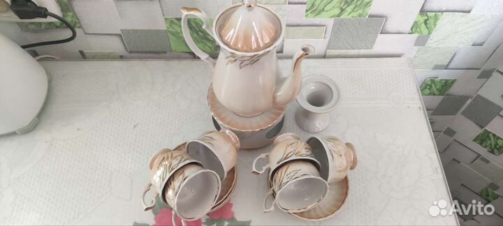 Чайно кофейный сервиз, чайник, кружки