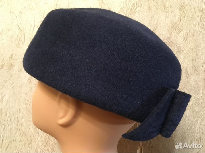 Винтаж шляпа новая женская синий фетр этикетка 59