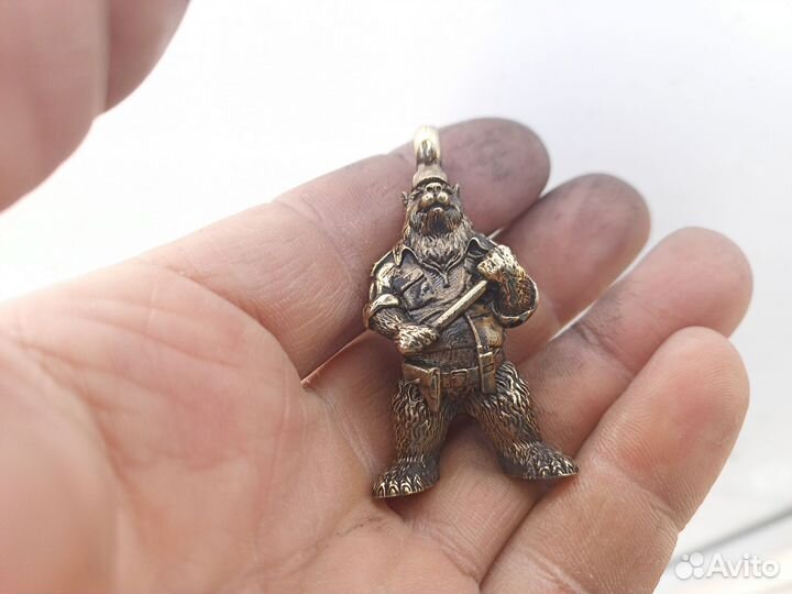 Латунный брелок на ключи медведь полицейский