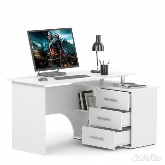 Компьютерный стол Сокол кст-09П правый, цвет белый, шхгхв 135х90х74 см., тумба с ящиками справа