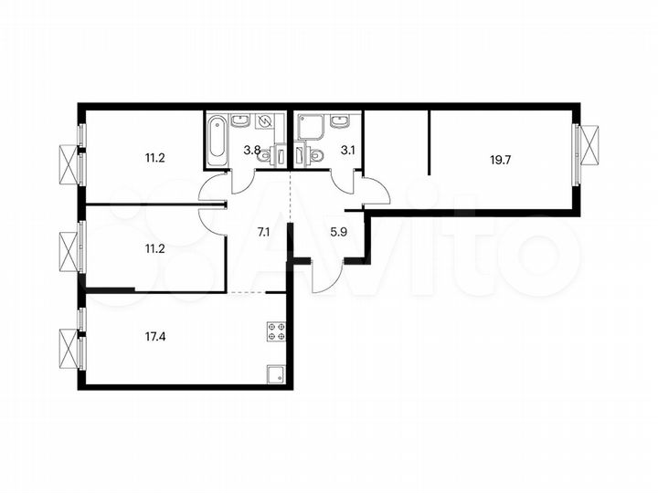 3-к. квартира, 79,4 м², 6/15 эт.