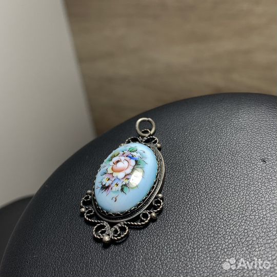 Финифть Кулон Подвеска Цветок Мельхиор СССР