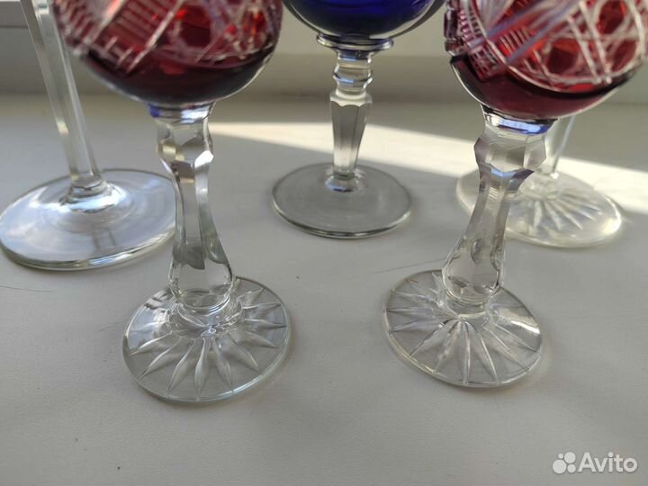 Бокалы из цветного хрусталя Богемия чсср, 1960-е г