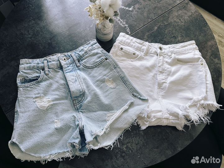 Джинсовые шорты zara белые 34 голубые 32