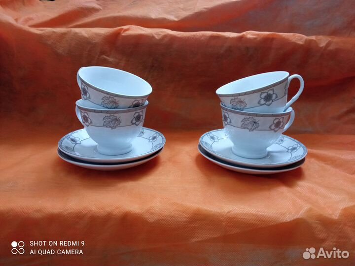 Чайный и кофейн. набор на 4 персоны, фарфор, Китай