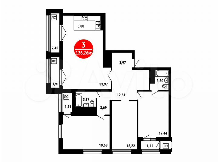 3-к. квартира, 126,3 м², 25/25 эт.