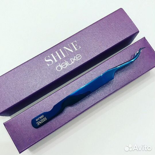 Пинцет Deluxe L-образный slim (синий)