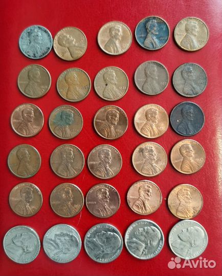 1 и 5 центов США, 1 и 2 центы европы