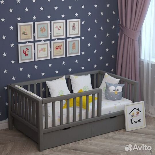 Кроватка высокий борт для малыша из массива сингл