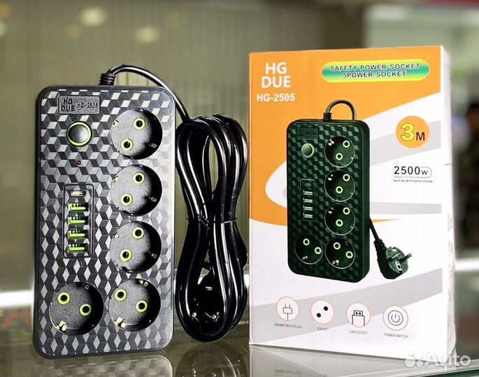 Сетевой фильтр 5 розеток 4+1USB