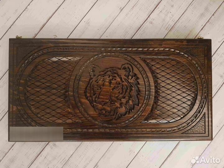 Нарды резные Голова тигра геометрия