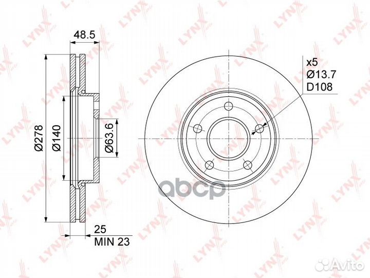 Диск тормозной перед. 278x25 BN-1024 lynxauto