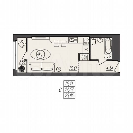 Квартира-студия, 25,9 м², 3/17 эт.