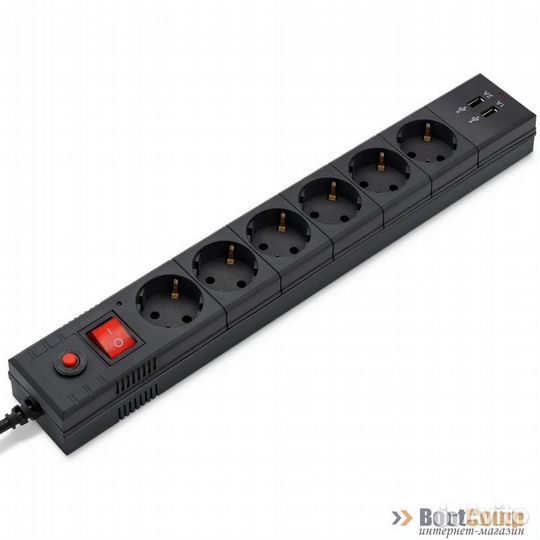 Фильтр сетевой Buro BU-SP5 USB 2A-B 5м (6 розеток) черный (коробка)