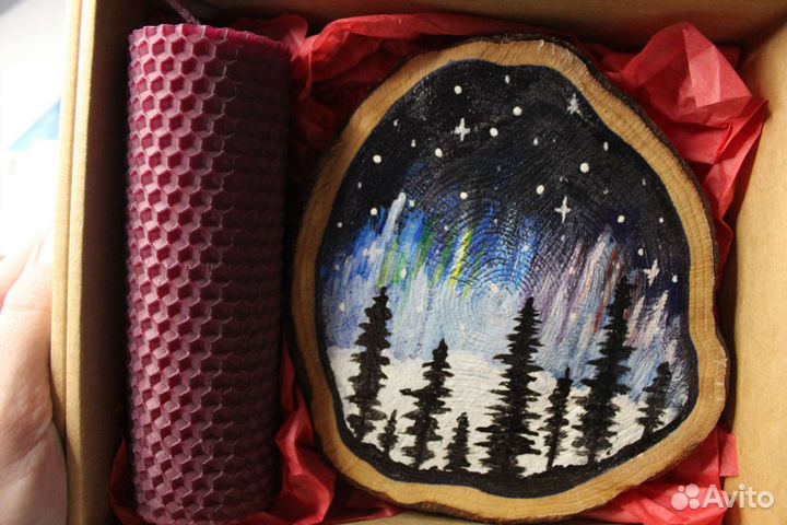 Подарочный набор спил + свеча 13см