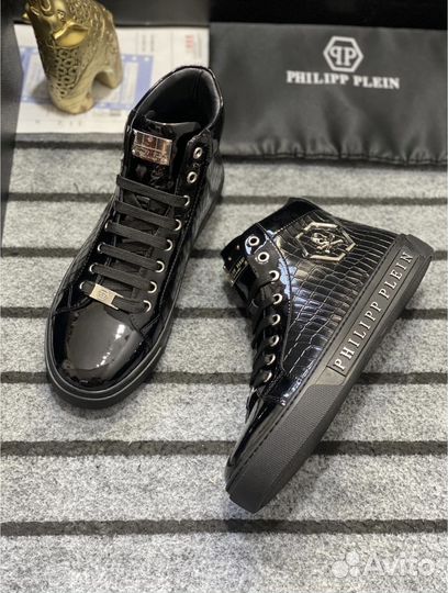 Кожаные кеды Philipp Plein premium.Кроссовки
