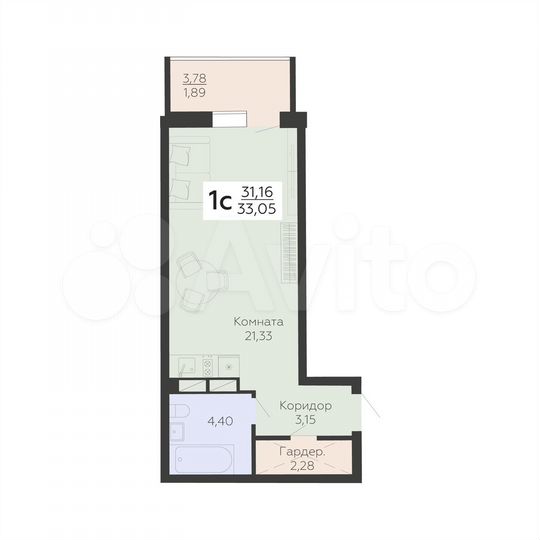 1-к. квартира, 33,1 м², 3/24 эт.