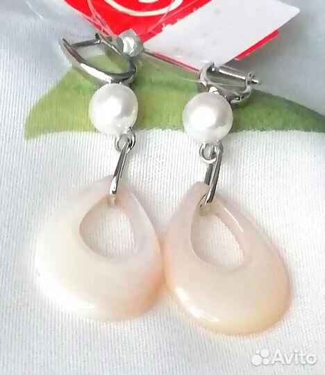 Серьги с перламутром, жемчугом серебро С222