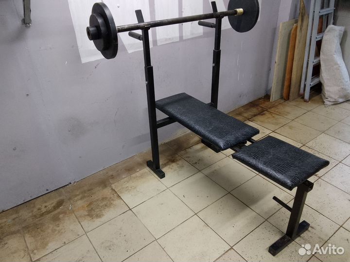Стойка + скамья + брусья + штанга