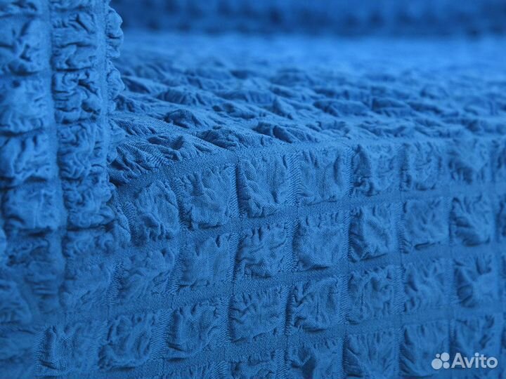 Чехол на угловой диван с оттоманкой справа Голубой