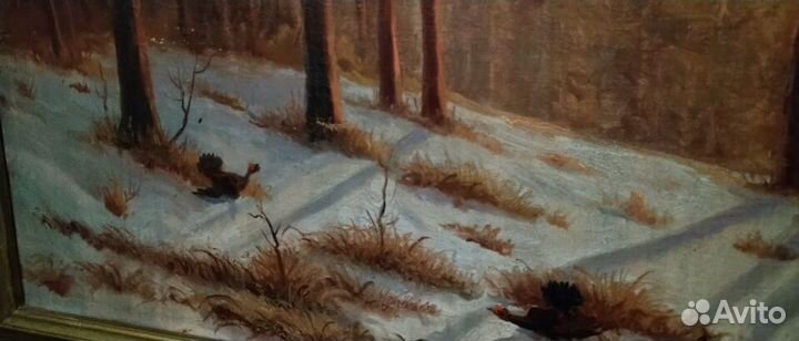 Картина Зимний кедровый лес и тетерева.Живопись 50