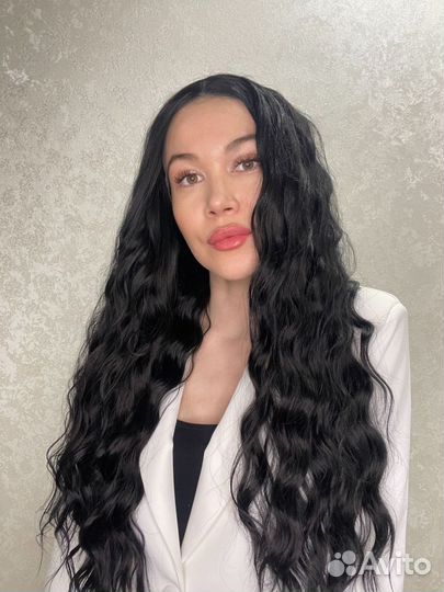 Парик полусистема чёрный локоны