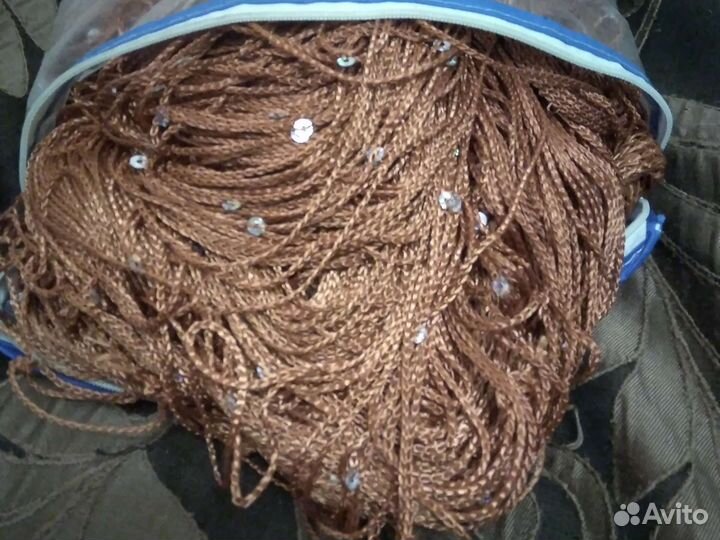 Шторы нитяные кисея, коричневая с паетками