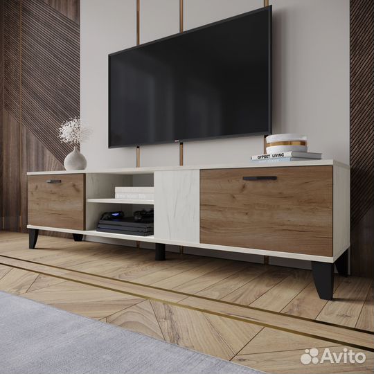 Тумба тв новая 1.7м белый/крафт/графит ikea-стиль