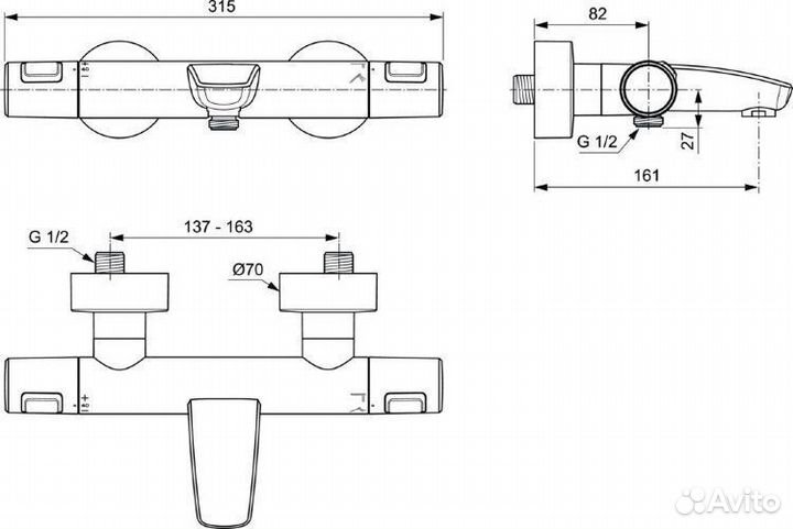 Смеситель для ванны Ideal Standard ceratherm T25 A