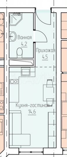 Квартира-студия, 23,3 м², 4/10 эт.