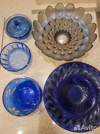 Посуда СССР кобальт розовое стекло