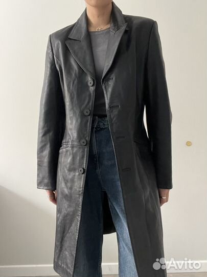 Плащ жакет кожаный черный