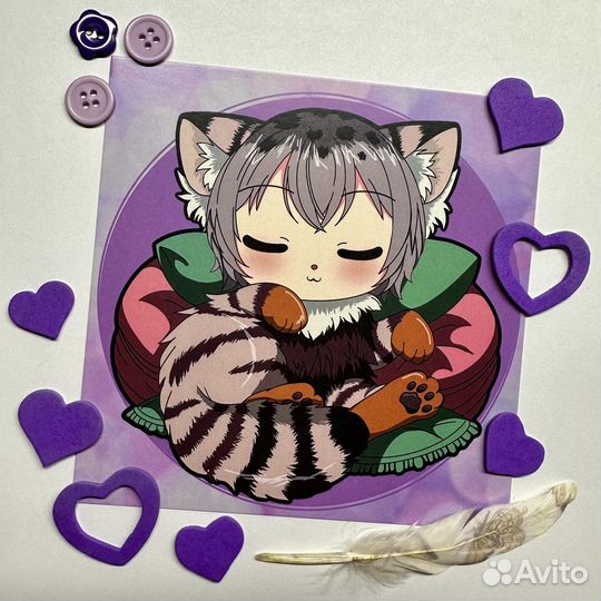 Авторская открытка Спящий манул 14х14 см