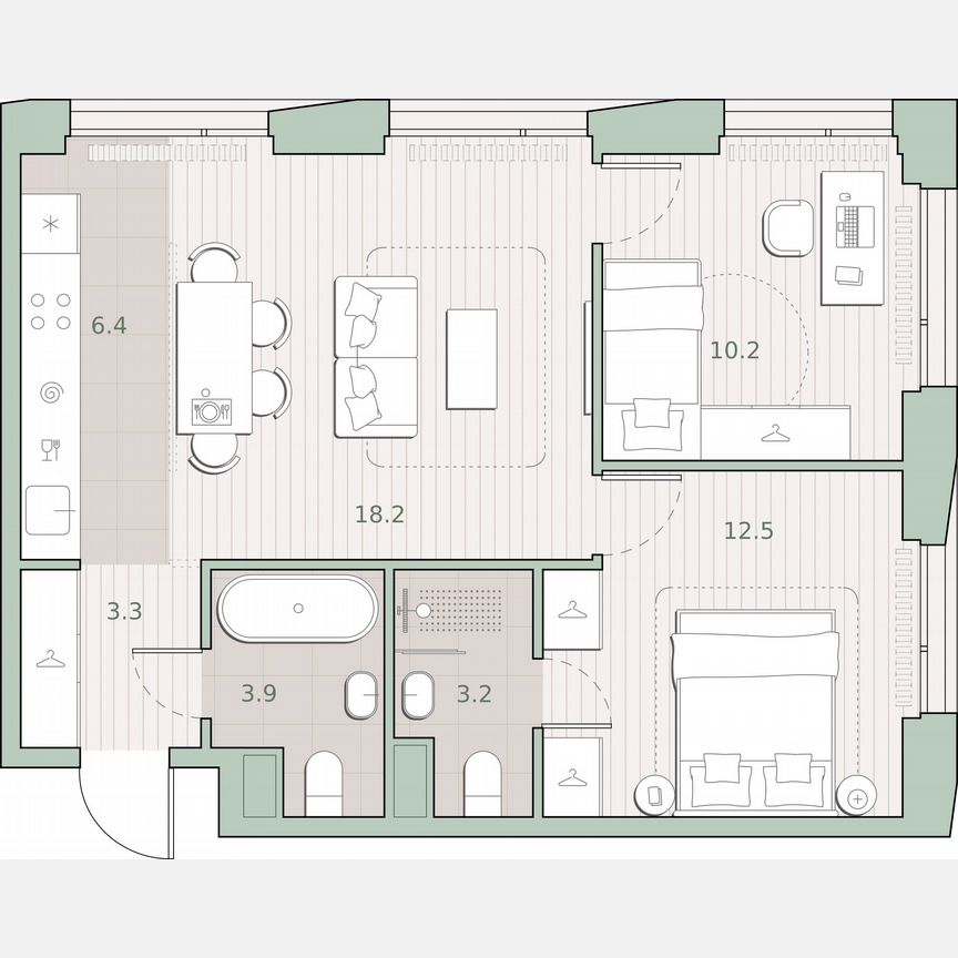2-к. квартира, 57,7 м², 20/27 эт.