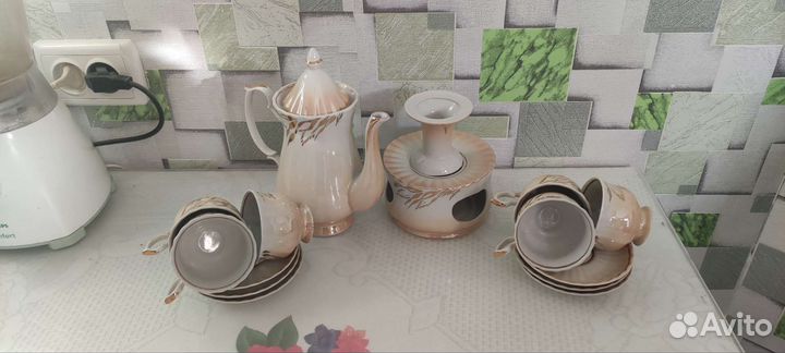 Чайно кофейный сервиз, чайник, кружки