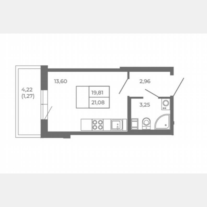 Квартира-студия, 21,1 м², 2/4 эт.