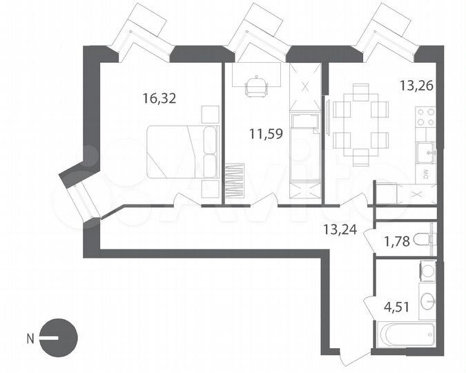 2-к. квартира, 60,7 м², 16/21 эт.